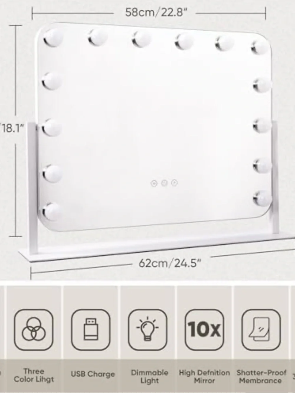Vanity Lighted Makeup Mirror with Bright White Frame